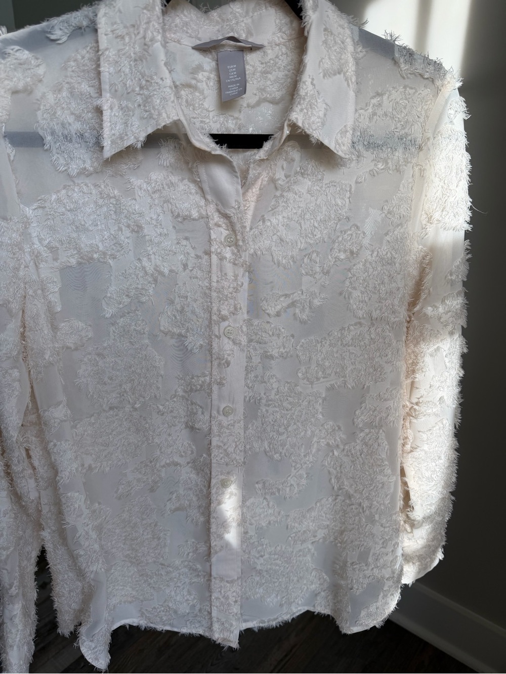 H&M Cream Sheer Textured Button-Up Blouse